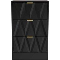 Welcome Furniture Ready Assembled Las Vegas 3 Drawer Bedside Cabinet In Deep Black & Black Matt, Black