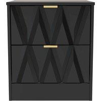 Welcome Furniture Ready Assembled Las Vegas 2 Drawer Bedside Cabinet In Deep Black & Black Matt, Black