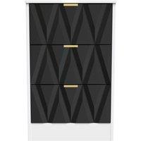 Welcome Furniture Ready Assembled Las Vegas 3 Drawer Bedside Cabinet In Deep Black & White, Black