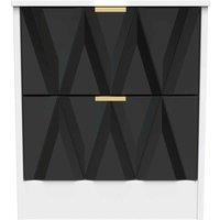 Welcome Furniture Ready Assembled Las Vegas 2 Drawer Bedside Cabinet In Deep Black & White, Black