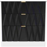 Welcome Furniture Ready Assembled Las Vegas 3 Drawer Deep Chest In Deep Black & White, Black