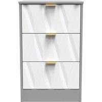 Welcome Furniture Ready Assembled Las Vegas 3 Drawer Bedside Cabinet In White Matt & Dusk Grey, White