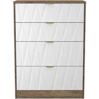 Welcome Furniture Ready Assembled Las Vegas 4 Drawer Deep Chest In White Matt & Vintage Oak, White