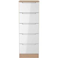 Welcome Furniture Ready Assembled Milan 5 Drawer Bedside Cabinet In White Gloss & Bardolino Oak, White
