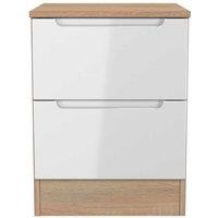 Welcome Furniture Ready Assembled Milan 2 Drawer Bedside Cabinet In White Gloss & Bardolino Oak, White