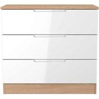 Welcome Furniture Ready Assembled Milan 3 Drawer Chest In White Gloss & Bardolino Oak, White