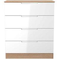 Welcome Furniture Ready Assembled Milan 4 Drawer Chest In White Gloss & Bardolino Oak, White