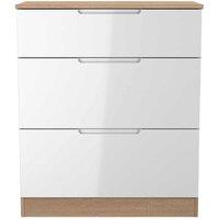 Welcome Furniture Ready Assembled Milan 3 Drawer Deep Chest In White Gloss & Bardolino Oak, White
