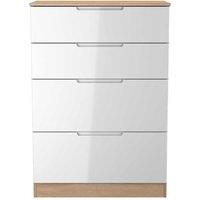 Welcome Furniture Ready Assembled Milan 4 Drawer Deep Chest In White Gloss & Bardolino Oak, White
