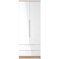 Welcome Furniture Ready Assembled Milan Tall 2 Drawer Wardrobe In White Gloss & Bardolino Oak, White
