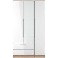 Welcome Furniture Ready Assembled Milan Tall Triple 2 Drawer Mirrored Wardrobe In White Gloss & Bardolino Oak, White