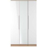Welcome Furniture Ready Assembled Milan Tall Triple Mirrored Wardrobe In White Gloss & Bardolino Oak, White