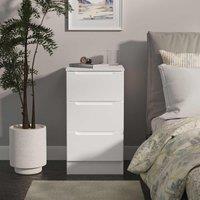 Welcome Furniture Ready Assembled Milan 3 Drawer Bedside Cabinet In White Gloss & White, White