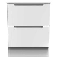 Welcome Furniture Ready Assembled Milan 2 Drawer Bedside Cabinet In White Gloss & White, White