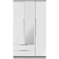 Welcome Furniture Ready Assembled Milan Tall Triple 2 Drawer Mirrored Wardrobe In White Gloss & White, White