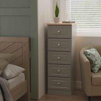 Welcome Furniture Ready Assembled Norfolk 5 Drawer Bedside Cabinet In Dusk Grey & Bardolino Oak, Grey