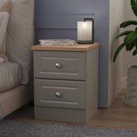 Welcome Furniture Ready Assembled Norfolk 2 Drawer Bedside Cabinet In Dusk Grey & Bardolino Oak, Grey