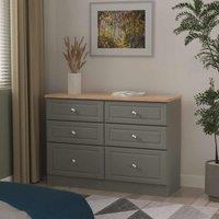 Welcome Furniture Ready Assembled Norfolk 6 Drawer Midi Chest In Dusk Grey & Bardolino Oak, Grey