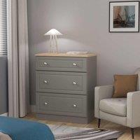 Welcome Furniture Ready Assembled Norfolk 3 Drawer Deep Chest In Dusk Grey & Bardolino Oak, Grey