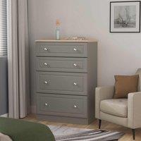 Welcome Furniture Ready Assembled Norfolk 4 Drawer Deep Chest In Dusk Grey & Bardolino Oak, Grey
