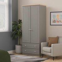 Welcome Furniture Ready Assembled Norfolk 2Ft6In 2 Drawer Wardrobe In Dusk Grey & Bardolino Oak, Grey