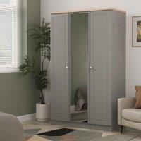 Welcome Furniture Ready Assembled Norfolk Triple Mirrored Wardrobe In Dusk Grey & Bardolino Oak, Grey