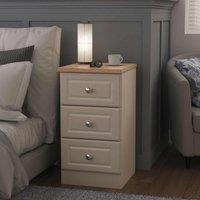 Welcome Furniture Ready Assembled Norfolk 3 Drawer Bedside Cabinet In Kashmir Ash & Bardolino Oak, Cream