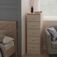 Welcome Furniture Ready Assembled Norfolk 5 Drawer Bedside Cabinet In Kashmir Ash & Bardolino Oak, Cream