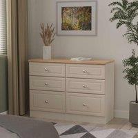 Welcome Furniture Ready Assembled Norfolk 6 Drawer Midi Chest In Kashmir Ash & Bardolino Oak, Cream