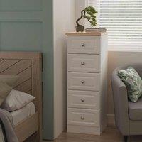 Welcome Furniture Ready Assembled Norfolk 5 Drawer Bedside Cabinet In White Ash & Bardolino Oak, White