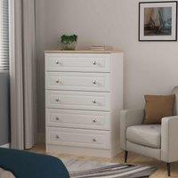 Welcome Furniture Ready Assembled Norfolk 5 Drawer Chest In White Ash & Bardolino Oak, White