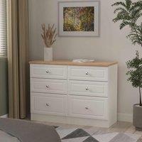 Welcome Furniture Ready Assembled Norfolk 6 Drawer Midi Chest In White Ash & Bardolino Oak, White