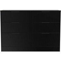 Welcome Furniture Ready Assembled Nashville 6 Drawer Midi Chest In Deep Black & Black Matt, Black