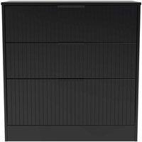 Welcome Furniture Ready Assembled Nashville 3 Drawer Deep Chest In Deep Black & Black Matt, Black