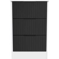 Welcome Furniture Ready Assembled Nashville 3 Drawer Bedside Cabinet In Deep Black & White, Black