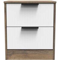 Welcome Furniture Ready Assembled Nashville 2 Drawer Bedside Cabinet In White Matt & Vintage Oak, White