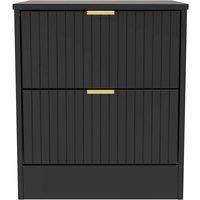 Welcome Furniture Ready Assembled Nashville 2 Drawer Bedside Cabinet In Deep Black & Black Matt, Black