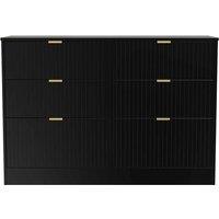 Welcome Furniture Ready Assembled Nashville 6 Drawer Midi Chest In Deep Black & Black Matt, Black
