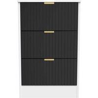 Welcome Furniture Ready Assembled Nashville 3 Drawer Bedside Cabinet In Deep Black & White, Black