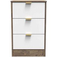 Welcome Furniture Ready Assembled Nashville 3 Drawer Bedside Cabinet In White Matt & Vintage Oak, White