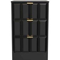 Welcome Furniture Ready Assembled New York 3 Drawer Bedside Cabinet In Deep Black & Black Matt, Black