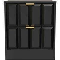 Welcome Furniture Ready Assembled New York 2 Drawer Bedside Cabinet In Deep Black & Black Matt, Black