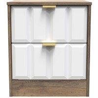 Welcome Furniture Ready Assembled New York 2 Drawer Bedside Cabinet In White Matt & Vintage Oak, White