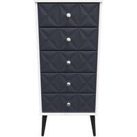 Welcome Furniture Ready Assembled Pixel 5 Drawer Bedside Cabinet In Indigo Matt & White, Blue