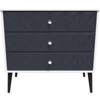 Welcome Furniture Ready Assembled Pixel 3 Drawer Chest In Indigo Matt & White, Blue