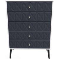 Welcome Furniture Ready Assembled Pixel 5 Drawer Chest In Indigo Matt & White, Blue