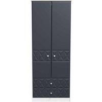 Welcome Furniture Ready Assembled Pixel Tall 2 Drawer Wardrobe In Indigo Matt & White, Blue