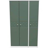 Welcome Furniture Ready Assembled Pixel Tall Triple Plain Wardrobe In Labrador Green & White, Green