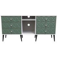 Welcome Furniture Ready Assembled Pixel 6 Drawer Tv Unit With Legs In Labrador Green & White, Green