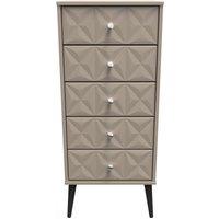 Welcome Furniture Ready Assembled Pixel 5 Drawer Bedside Cabinet In Mushroom Matt, Brown
